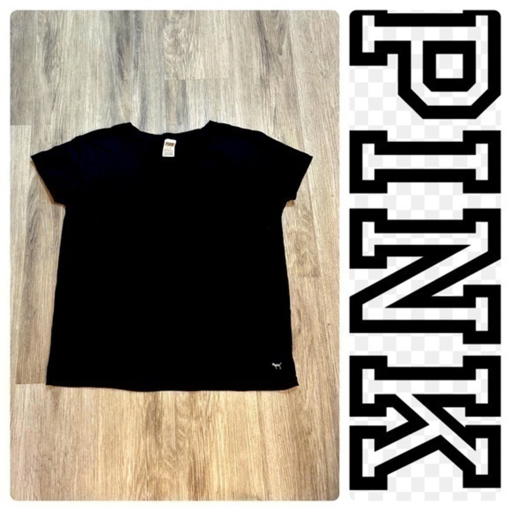 PINK short sleeve black tee shirt. EEUC.